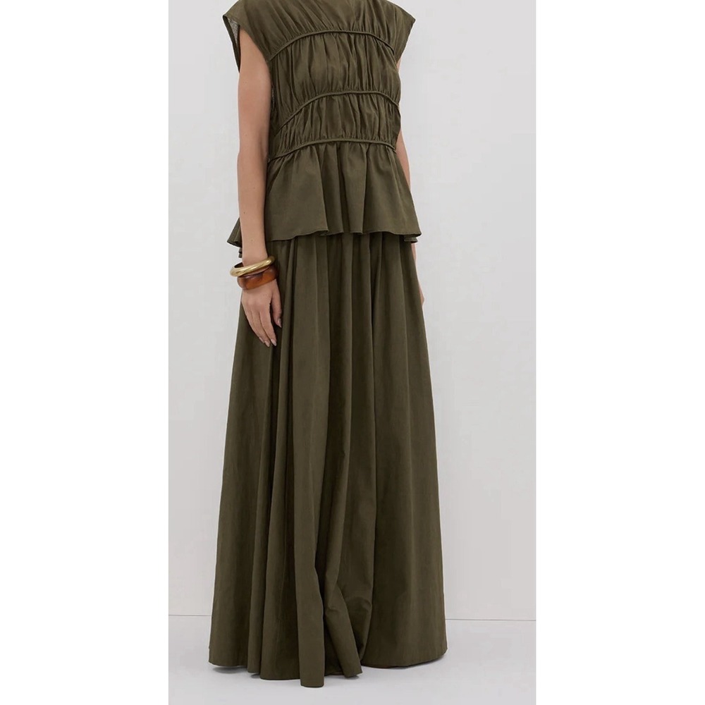 Dissh Women's Flynn Olive Green Linen Blend Maxi Skirt Elastic Tie Waist Size 4 - Picture 2 of 10